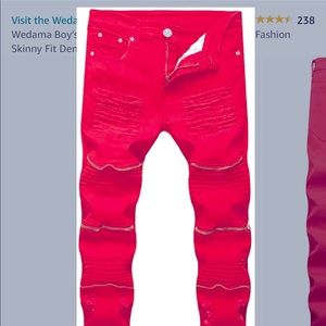 Red jeans with 3 gold zippers size 16